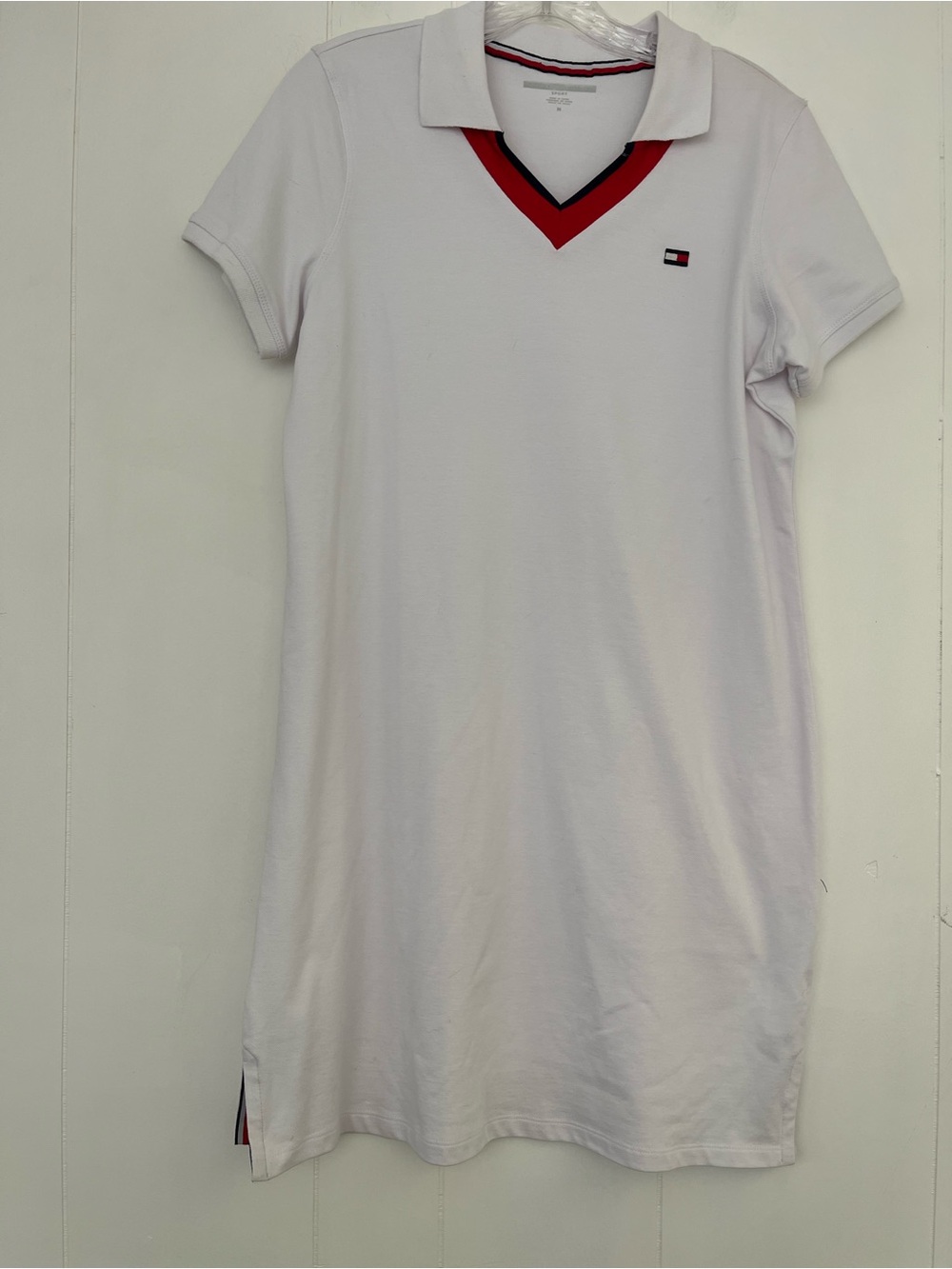 Tommy Hilfiger Sport White Polo Dress with Red and Navy V-Neck Trim Size Medium - Picture 5 of 12